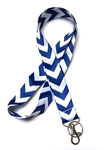 Wigspedia Chevron Neck Lanyard with Keychain - ID Badge Holder for Work, School & Events (Navy Blue/White & Royal Blue/White Chevron Patterns) - Perfect for Office, Conference & Security Access