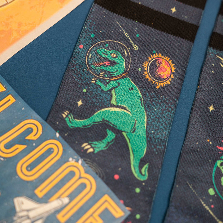 American Socks Signature Space Dino Mid High Crew Socks - Fun Novelty Socks for Men & Women - Perfect for Cosplay, Gifts, and Everyday Wear