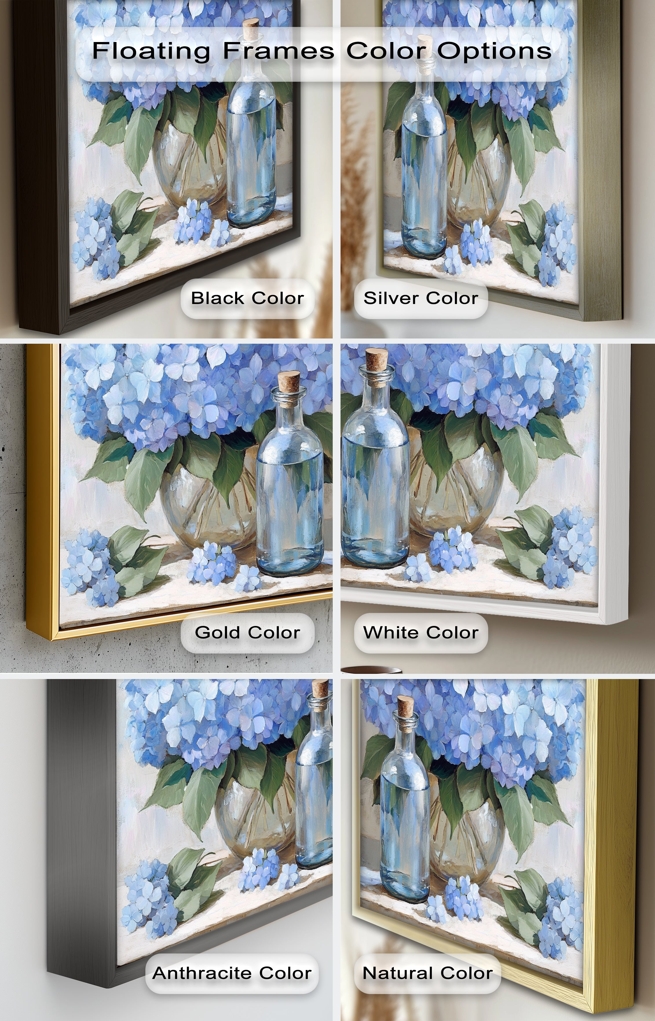 Blue Floral Still Life Oil Painting - Modern Wall Art for Living Room, Bedroom & Office Decor