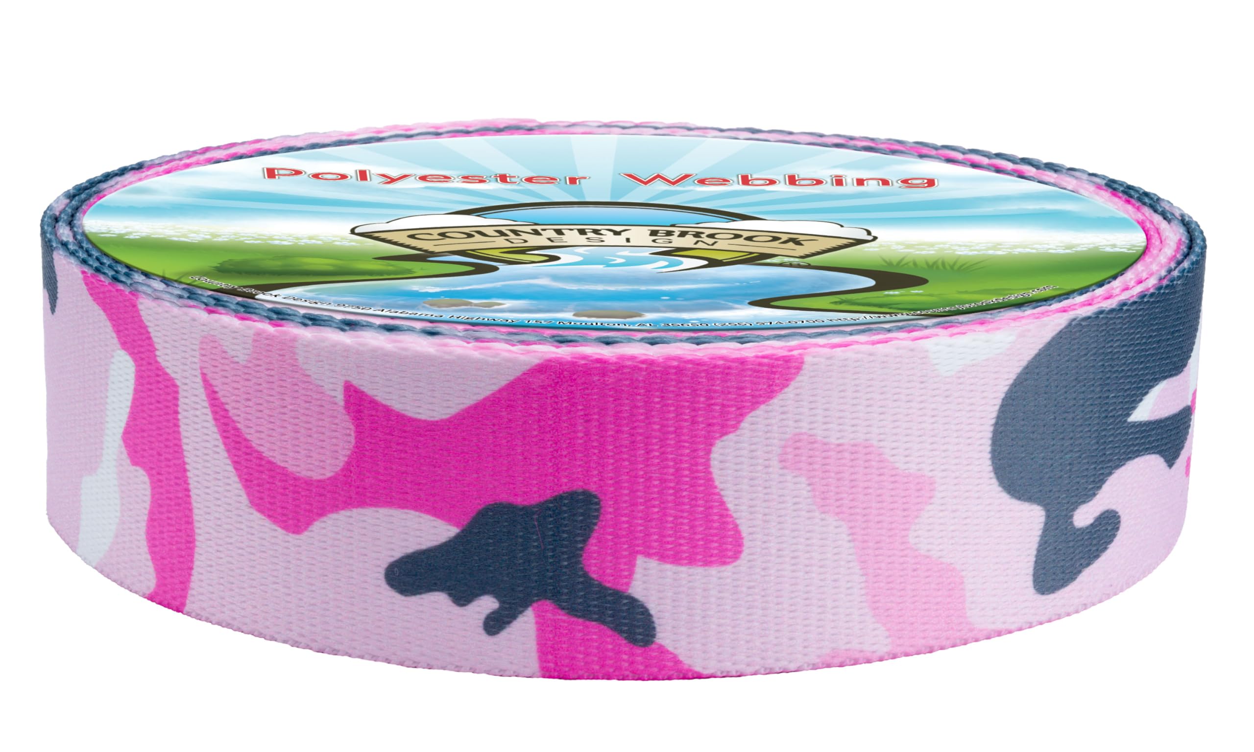 Country Brook Design - Pink and Grey Camo Polyester Webbing for DIY Crafts, Dog Collars, and Outdoor Gear Accessories