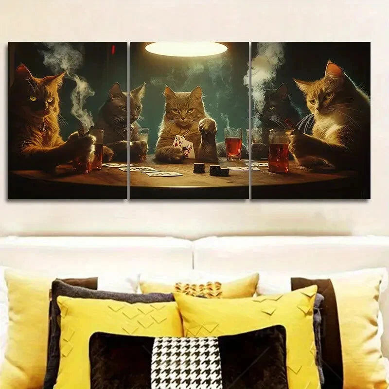 3-Piece Kittens Playing Cards Metal Wall Art - Ready to Hang Home Decor for Living Room, Bedroom & Office
