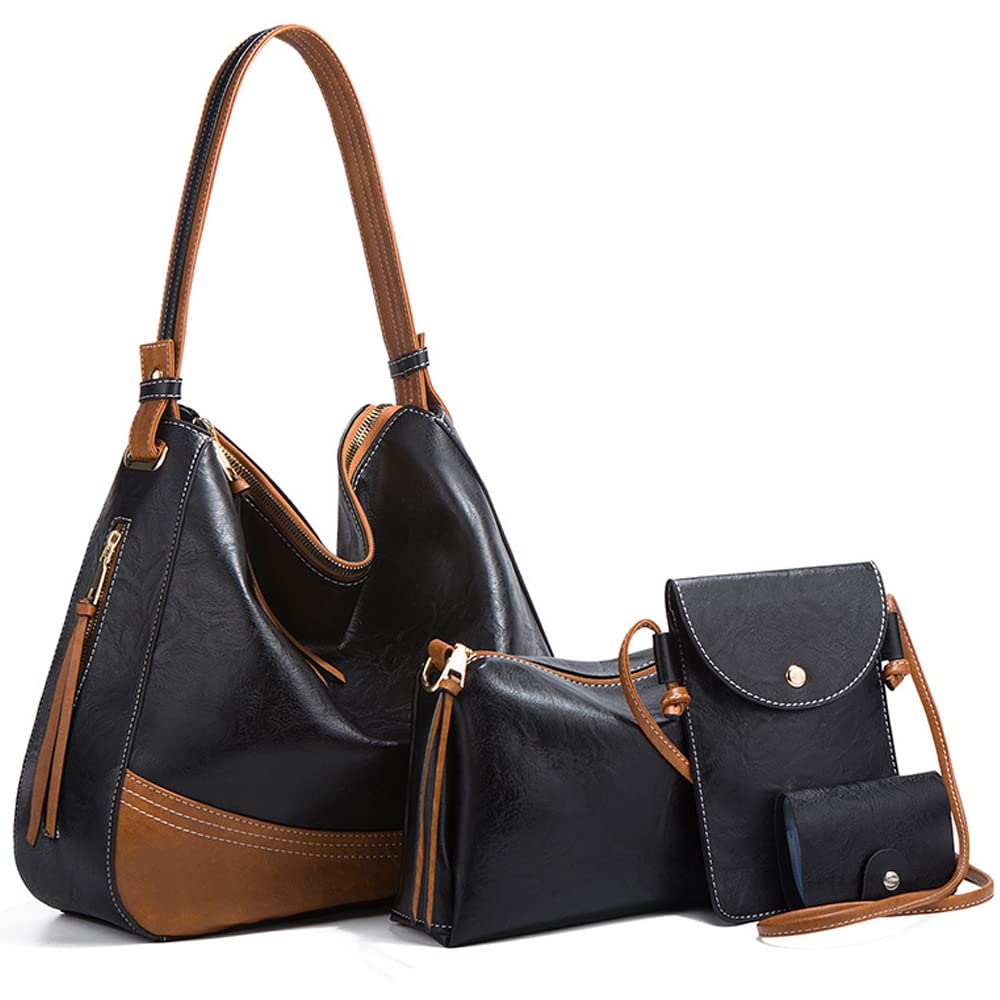 Stylish Women's Tote Bag Set - 4 Piece Color Block Shoulder Bags with Large Capacity, Phone Pocket & Card Holder | Perfect for Work, Travel, Shopping & Daily Use
