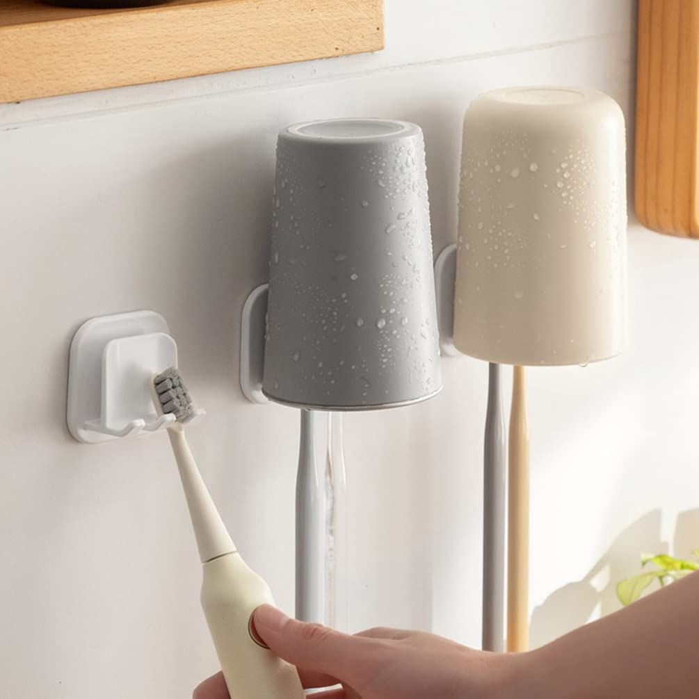 3-Pack Electric Toothbrush Holder - Wall Mounted Bathroom Organizer with Toothbrush Storage Rack & Cup Holder - White Space-Saving Toiletries Stand for Oral Care Essentials (Perfect for Small Bathrooms, Dorms, and RVs)