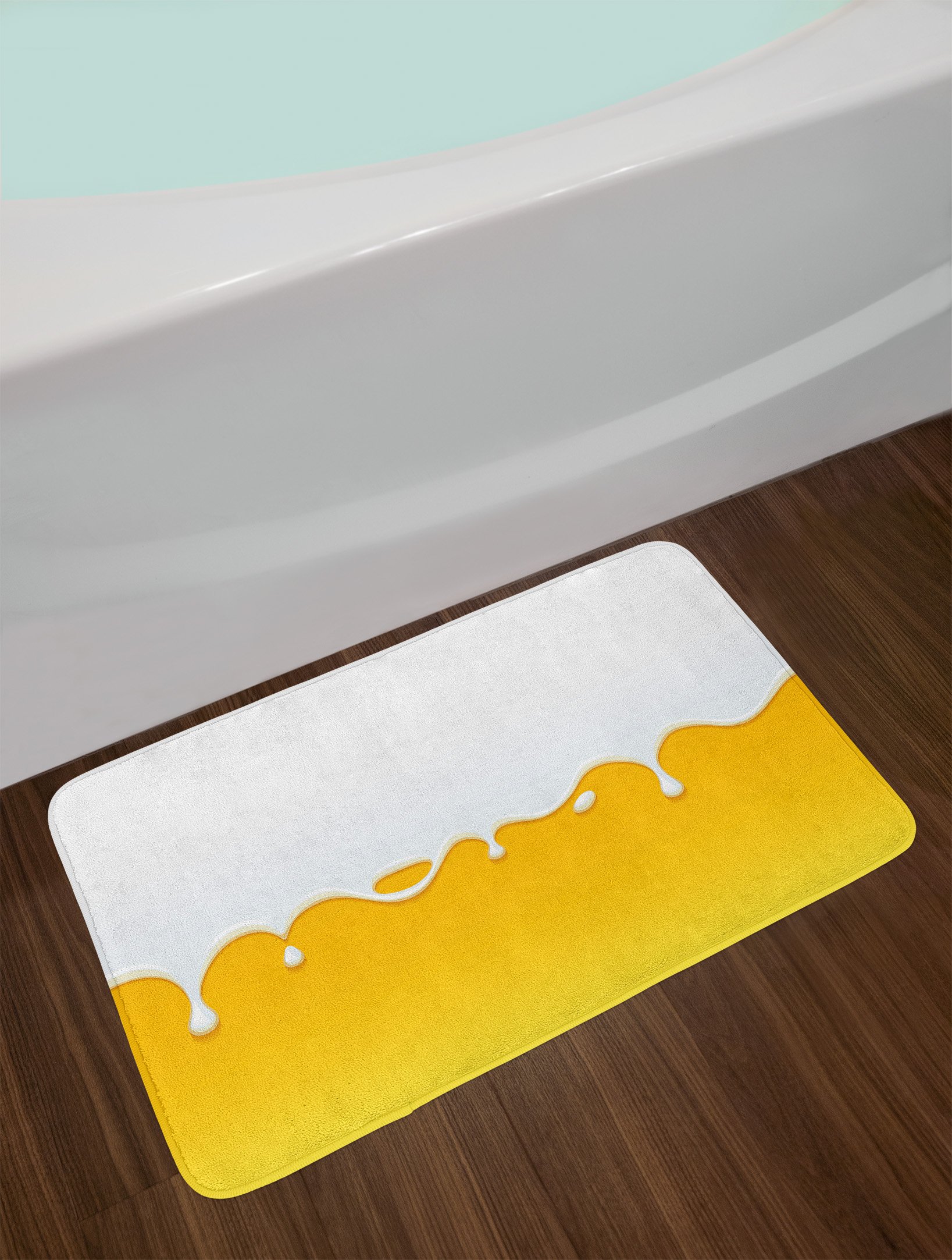 Ambesonne Non-Slip Plush Bath Mat - Yellow & White Paint Drip Design, 30