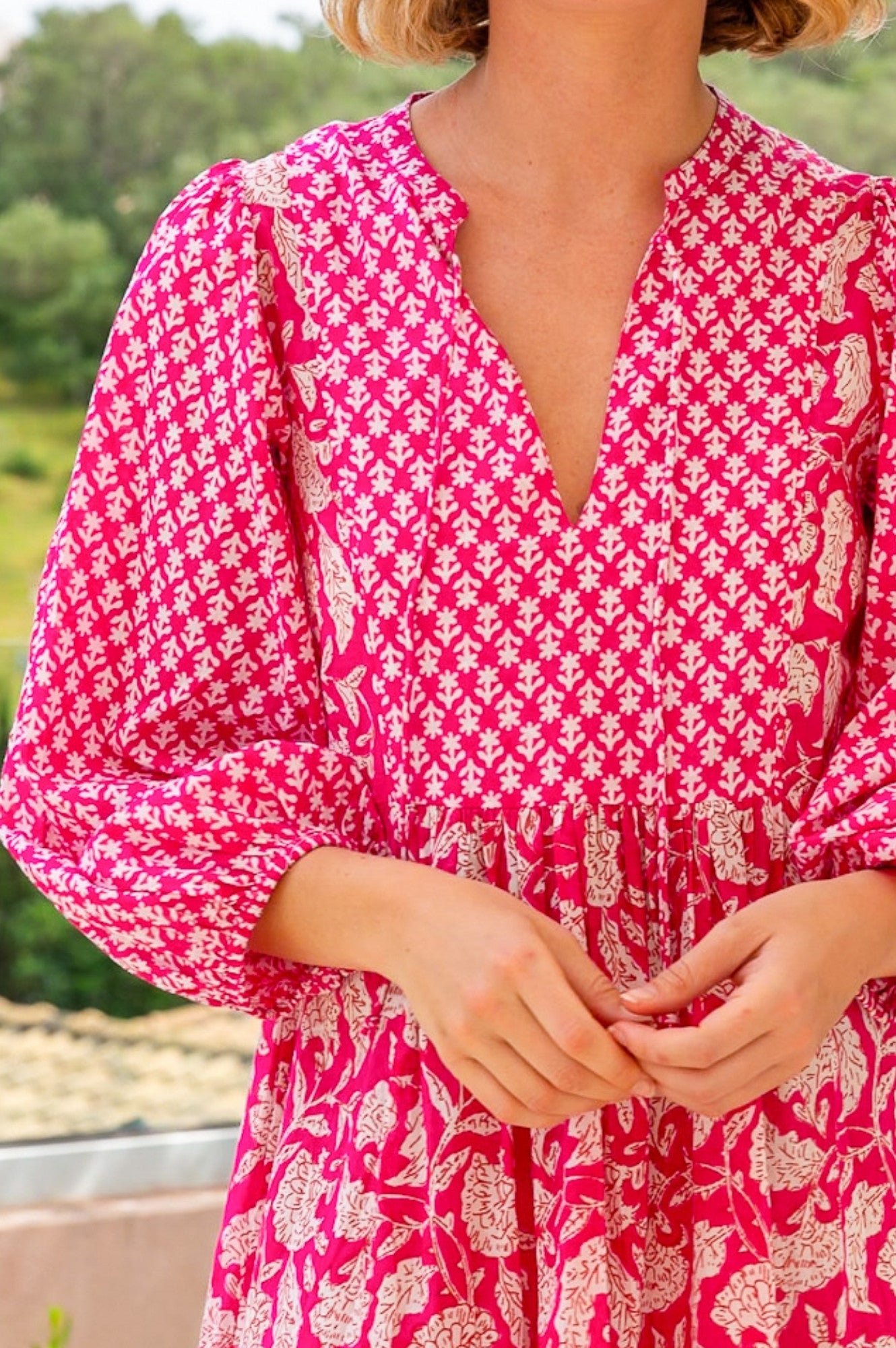 Organic Cotton Floral Print Dress - Marina Dianthus Pink & White | Casual Summer Dress for Women, Beach Outfit, Boho Style