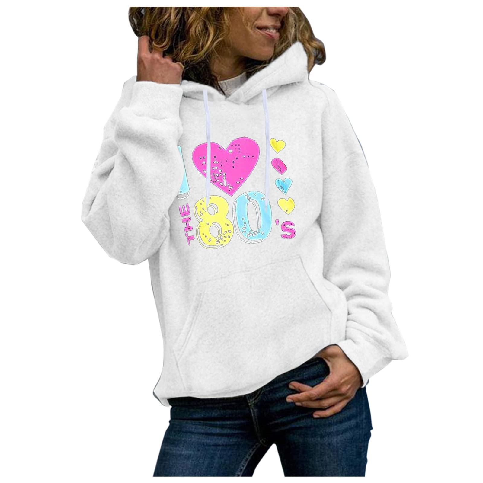 FMCHICO Women's Heart Print Hooded Sweatshirt - Cute Pullover Hoodie with Long Sleeves for Casual Wear, Street Style & Loungewear