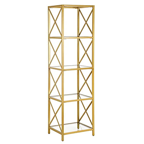 Stylish Celine 18-Inch Wide Rectangular Brass Bookcase - Perfect for Living Room, Office & Home Library Storage
