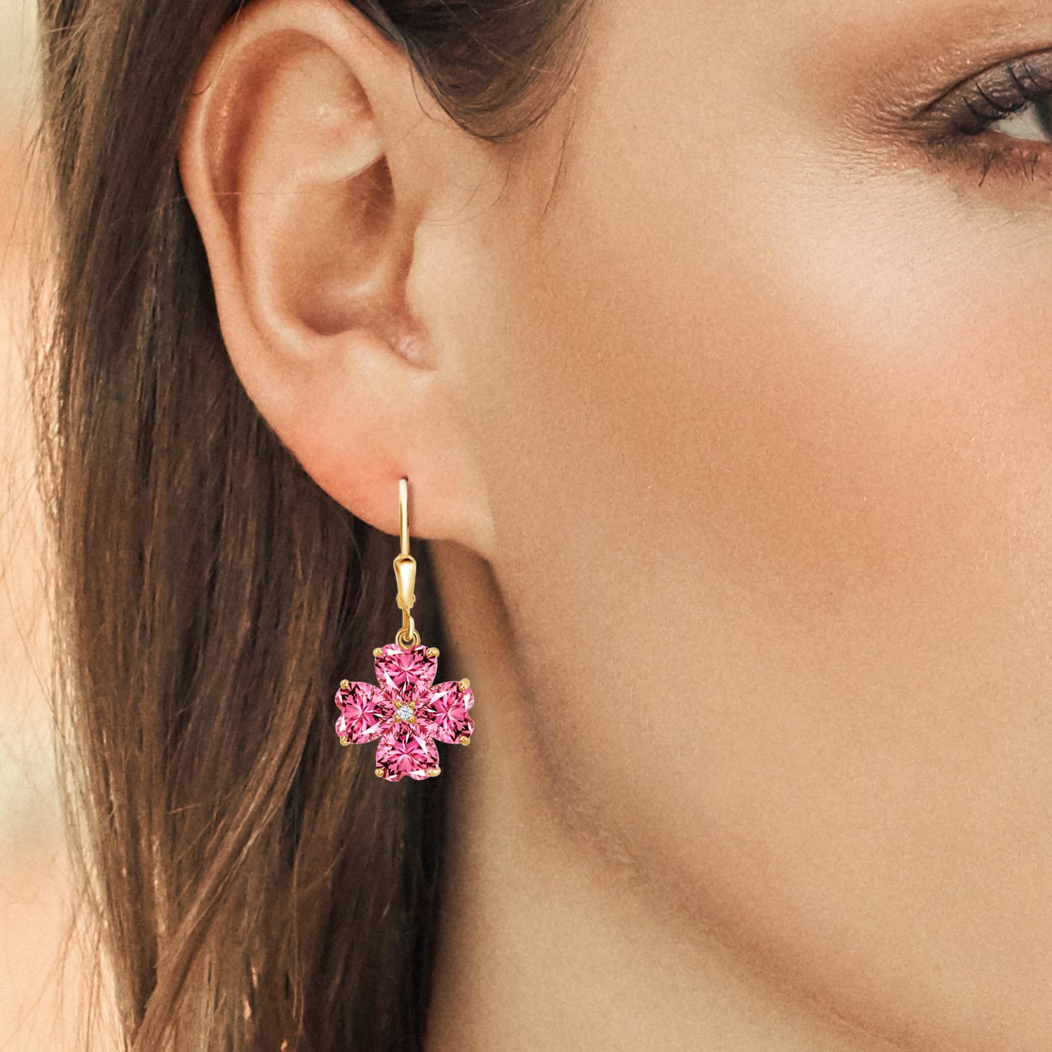 Gem Stone King 18K Gold Plated Sterling Silver 6mm Heart-Shaped Birthstone Leverback Drop Earrings for Women | Elegant Dangle Jewelry for Birthday, Anniversary & Special Occasion Gifts
