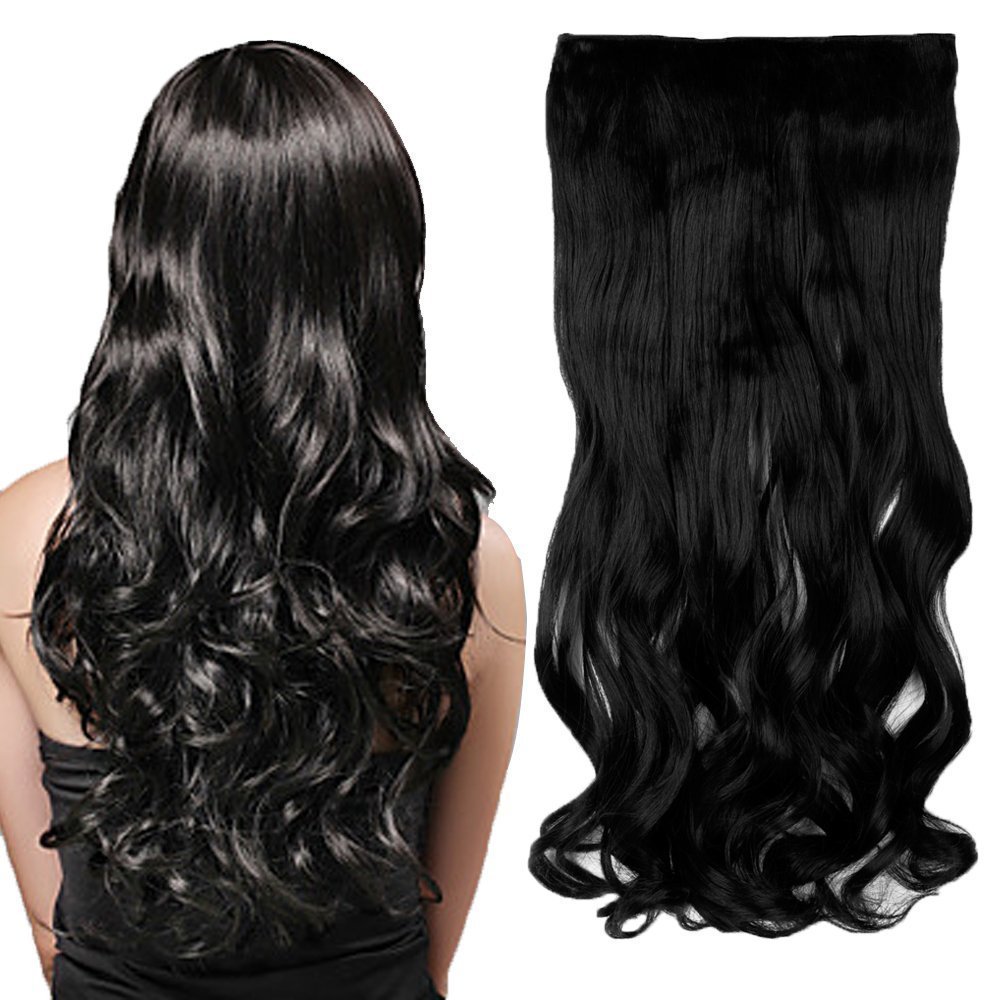 AASA Clip-In Curly Synthetic Hair Extensions with 5 Clips for Women - Natural Black Synthetic Fiber Hairpiece for Women & Girls (M-9) | Perfect for Parties, Weddings & Daily Styling