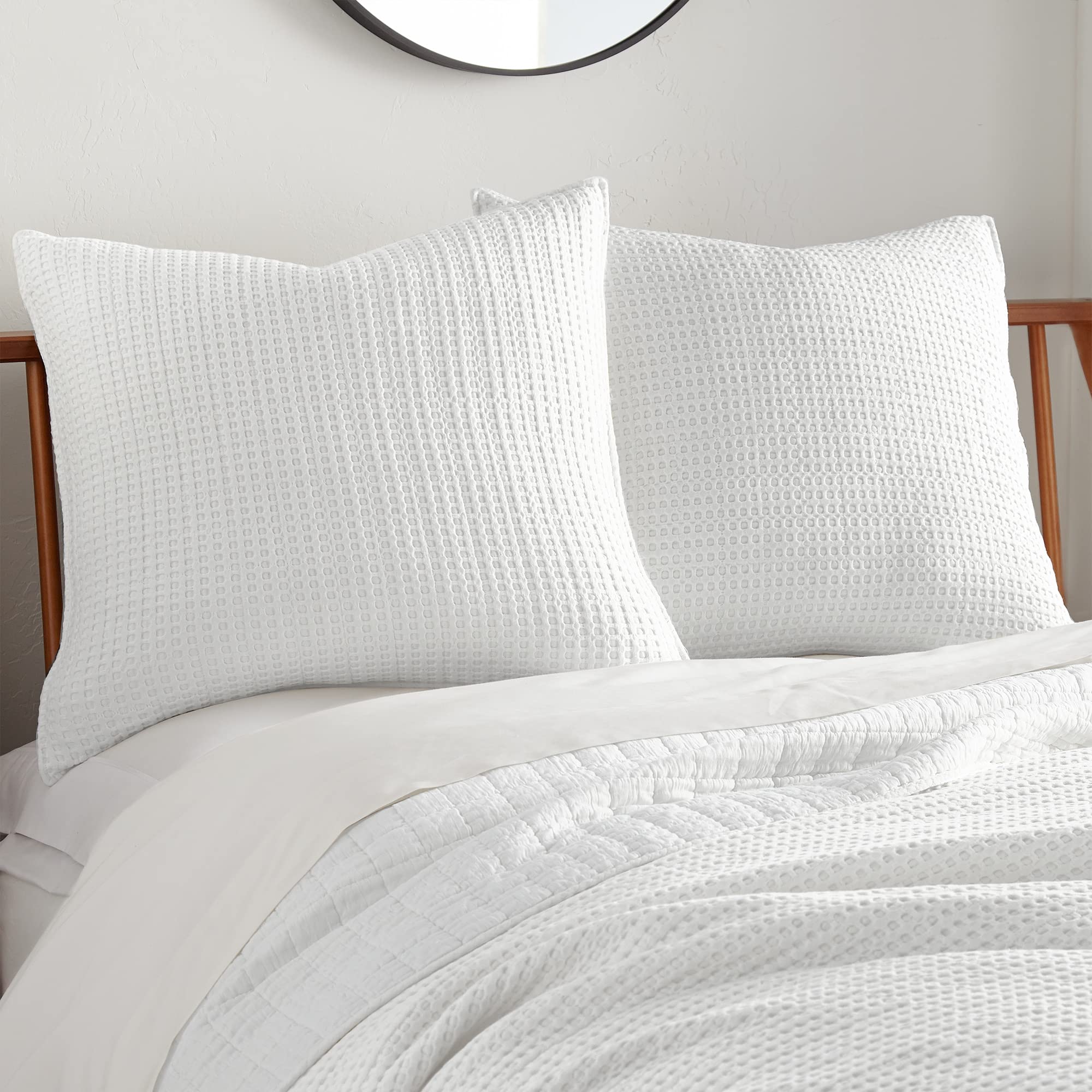 Levtex Home Mills Waffle Euro Sham Pillow Cover Set of 2 - 26x26 Inches Bright White Bedding - Perfect for Master Bedroom, Guest Room & Luxury Hotel Decor