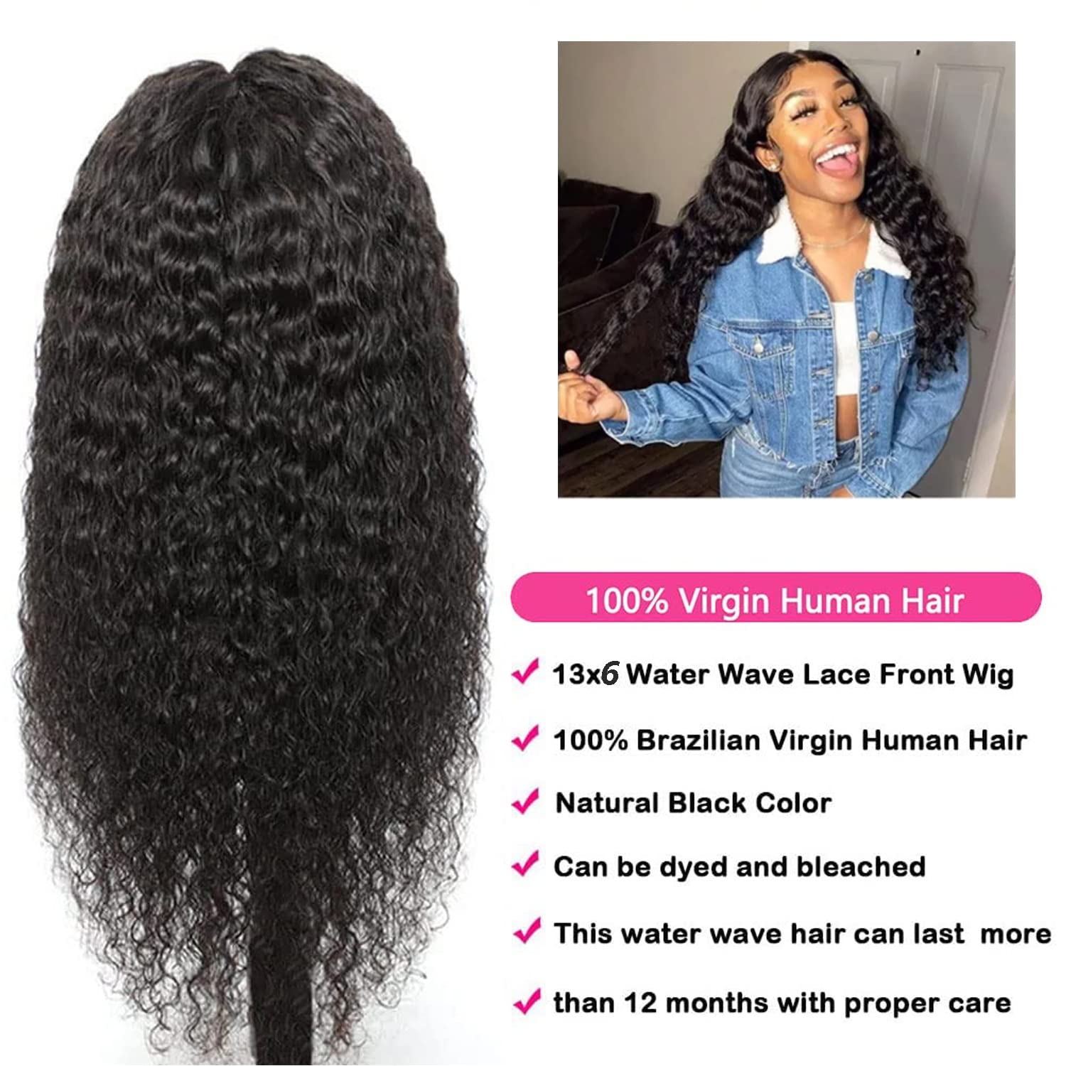 13x6 HD Transparent Deep Wave Lace Front Wig - Brazilian Human Hair Wigs for Women with Baby Hair | Glueless Curly Lace Frontal Wig | Pre-Plucked Natural Black (26 Inch) | Perfect for Daily Wear, Parties & Special Occasions