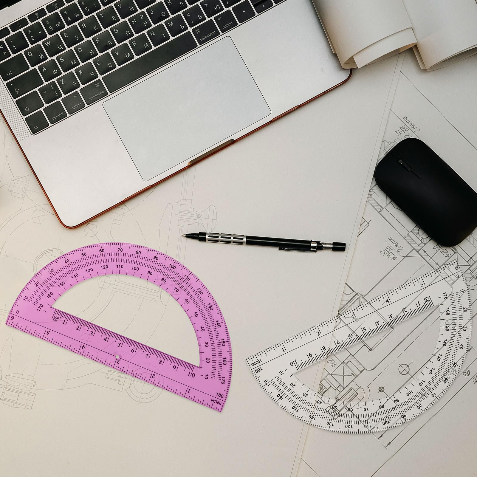 6 Inch Plastic Protractor 12 Pack - 180 Degrees for Math Classroom & Office