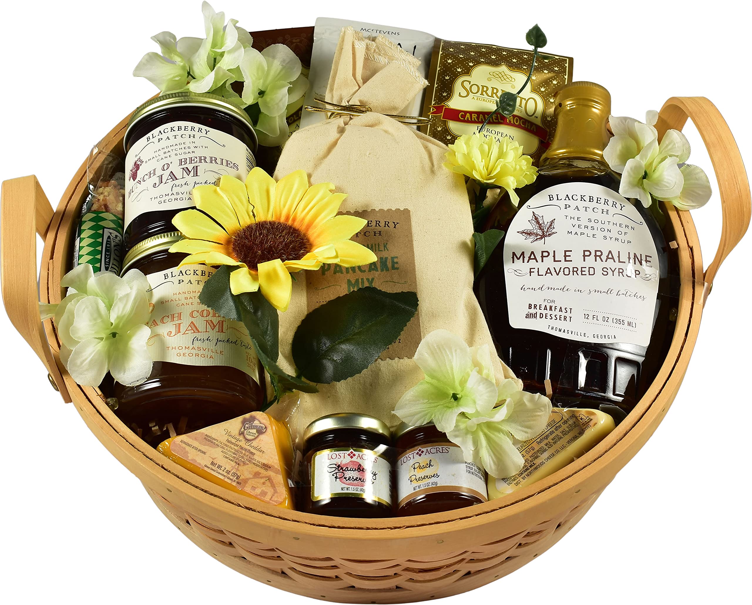 Gourmet Breakfast in Bed Gift Basket - Cheese Bars, Jams, Pancake Mix, Syrup, Pecan Roll, Mocha & Chai Tea Mixes - Handcrafted in USA - Perfect for Mother's Day, Anniversary & Romantic Surprise Gifts