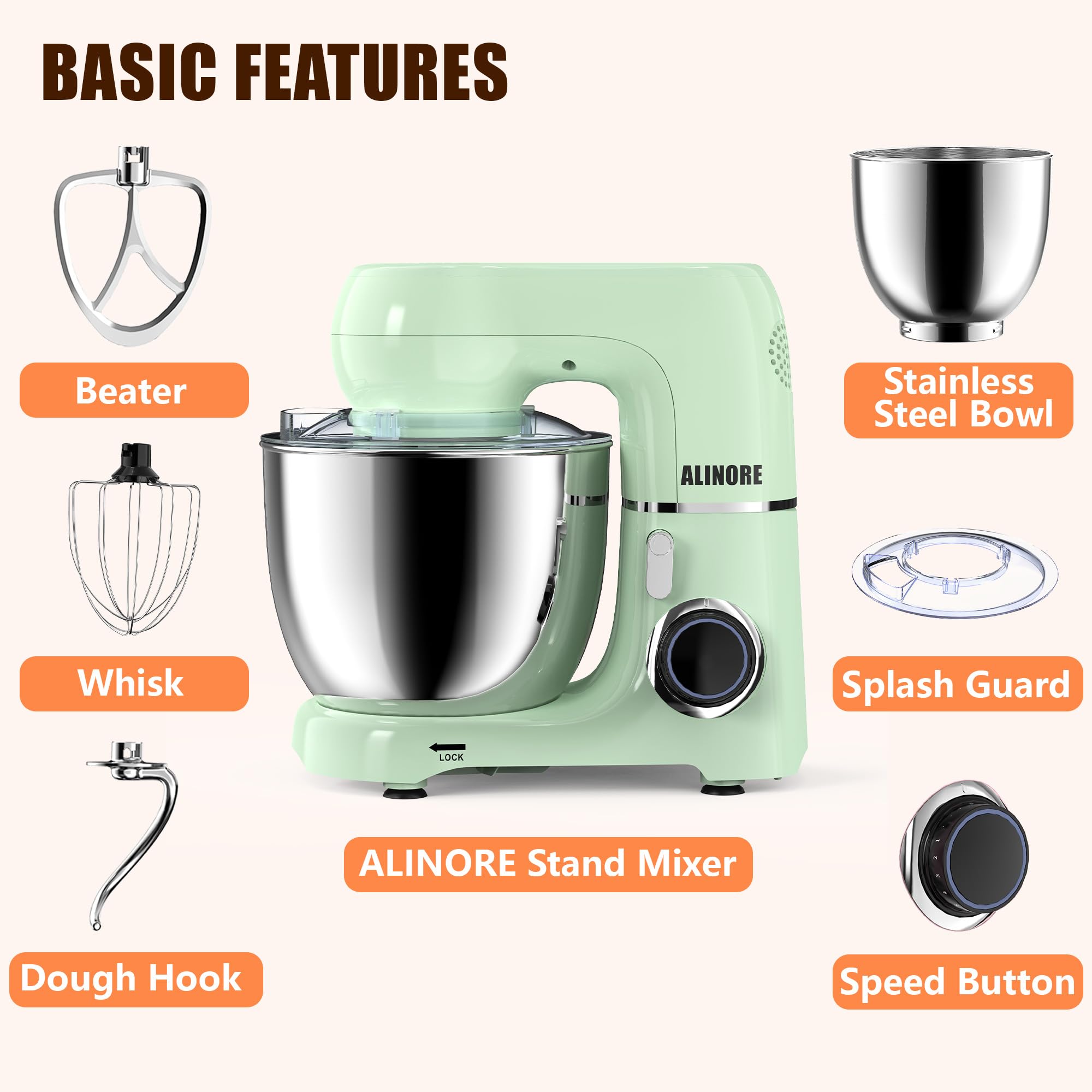 6.5QT 660W 10-Speed Tilt-Head Stand Mixer - Electric Kitchen Mixer with Dishwasher-Safe Dough Hook, Egg Whisk & Flat Beater - Perfect for Baking Cakes, Cookies, Bread & Home Cooking (Green) - Ideal for Bakers, Home Chefs & Holiday Baking