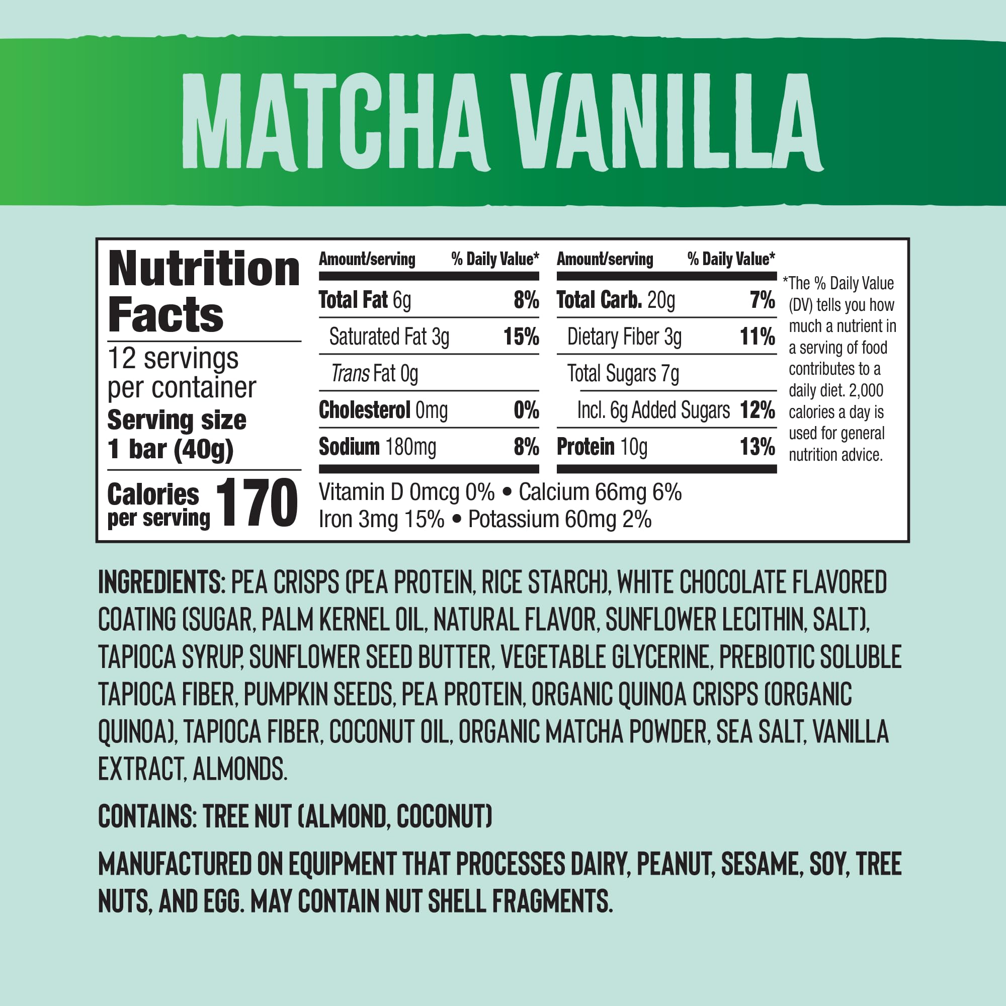 Mezcla Puff-Crispy Protein Bar - Matcha Vanilla Flavor | Vegan, Gluten Free, Plant-Based Protein Snack | Perfect for Workouts, Hiking & Healthy On-The-Go Energy