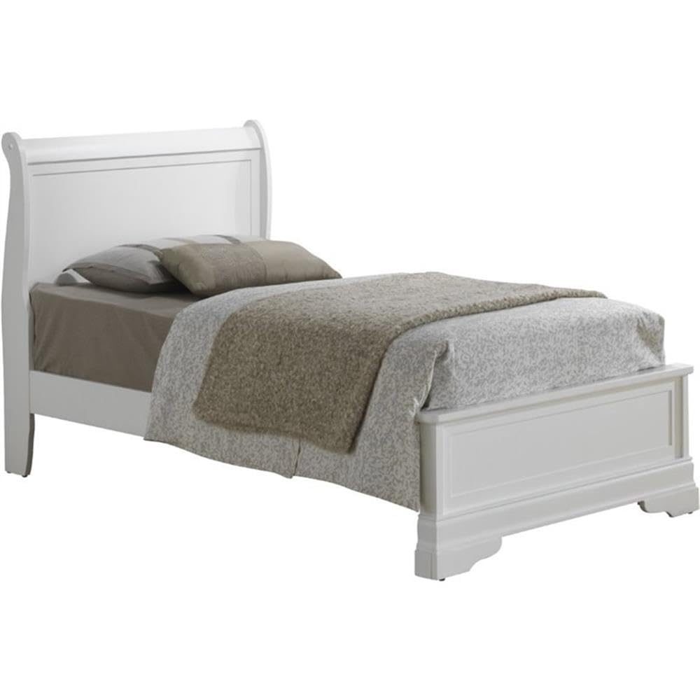 Glory Furniture Louis Phillipe Twin Panel Bed in White - Elegant Wooden Bed Frame for Bedroom, Guest Room, or Kids Room