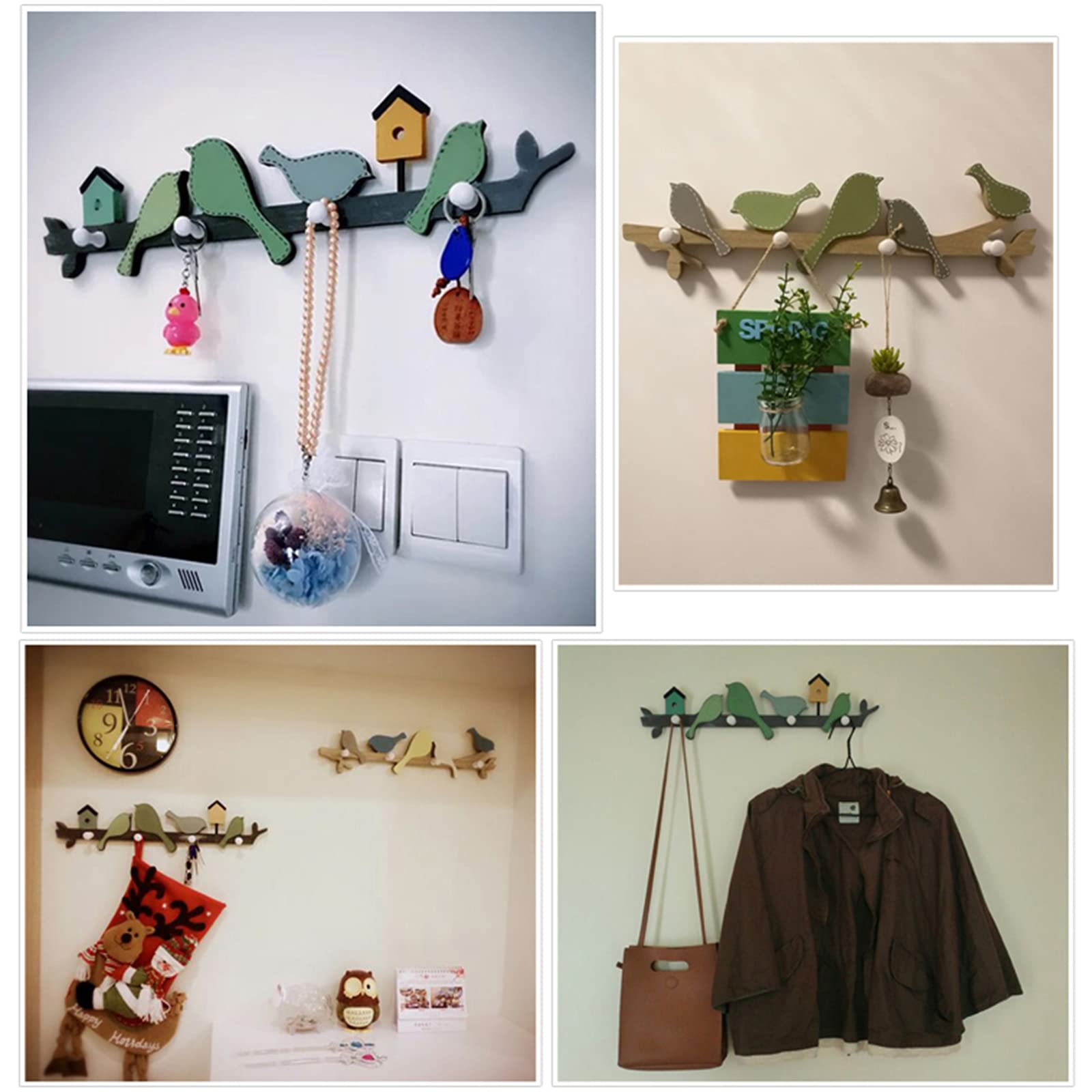 Wooden Bird Coat Hooks - Decorative Wall Key Holder for Living Room, Bedroom & Bathroom