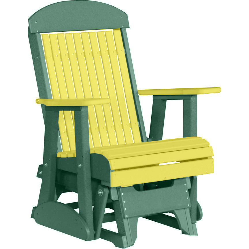 LuxCraft 2ft Yellow Recycled Plastic Classic Highback Glider Chair with Cup Holder - Perfect for Patio, Garden, and Outdoor Relaxation