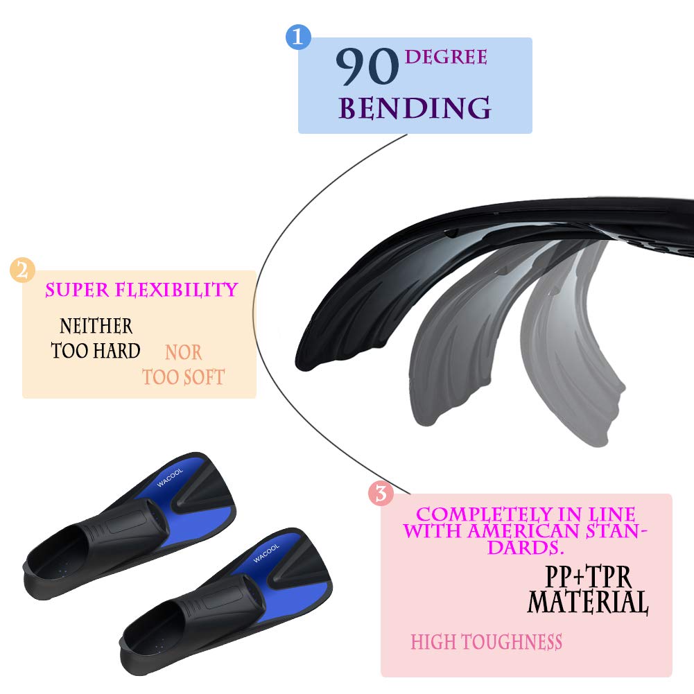 WACOOL Adult Short Blade Swim Fins - Lightweight Full Foot Pocket Flippers for Snorkeling, Scuba Diving & Swimming Training | Travel Size Gear for Pool, Beach & Ocean Adventures