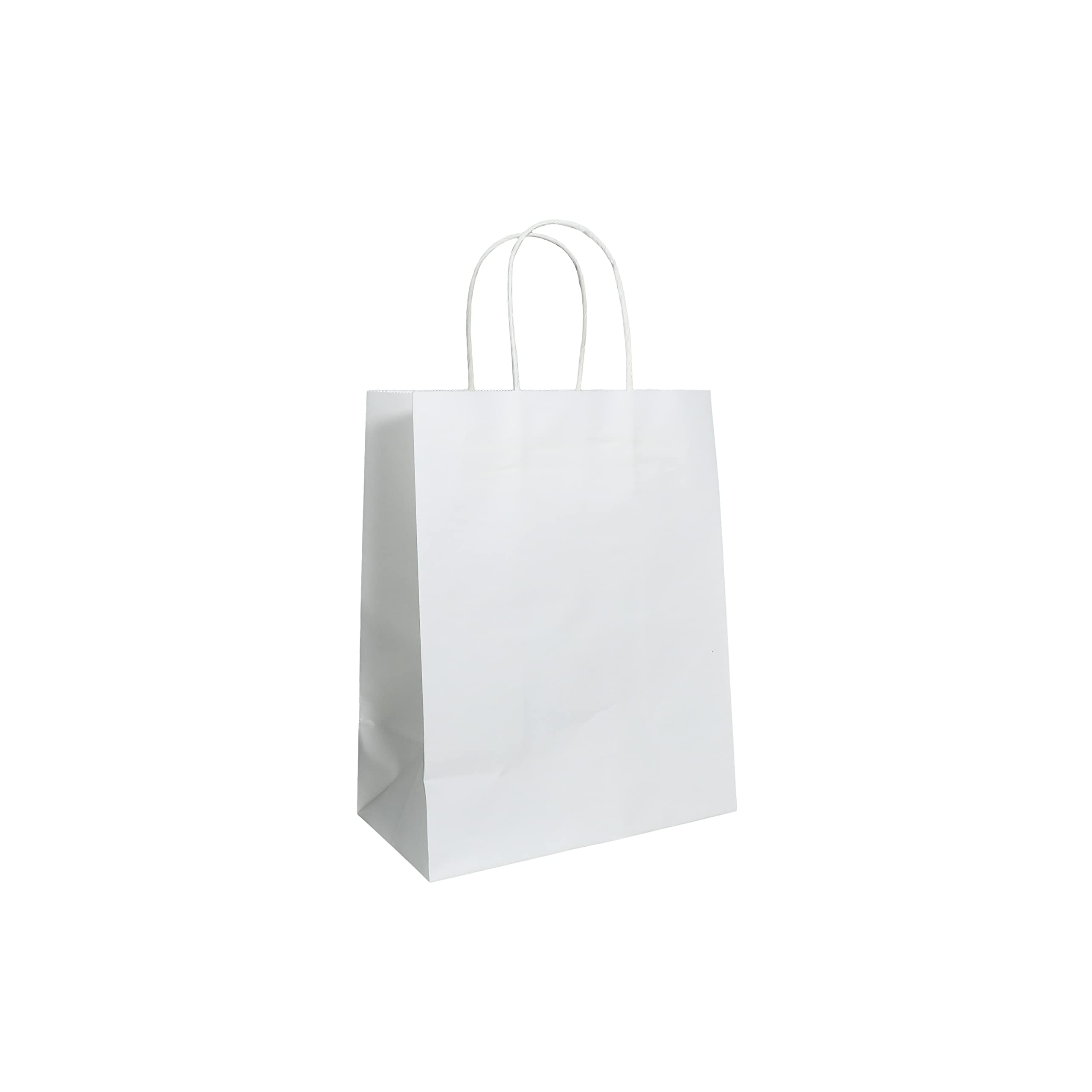 Eco-Friendly White Kraft Paper Tote Bags 8x4.75x10.5 Inches with Handles - Pack of 250 Recyclable Gift Bags for Retail Shopping, Parties & Wedding Favors