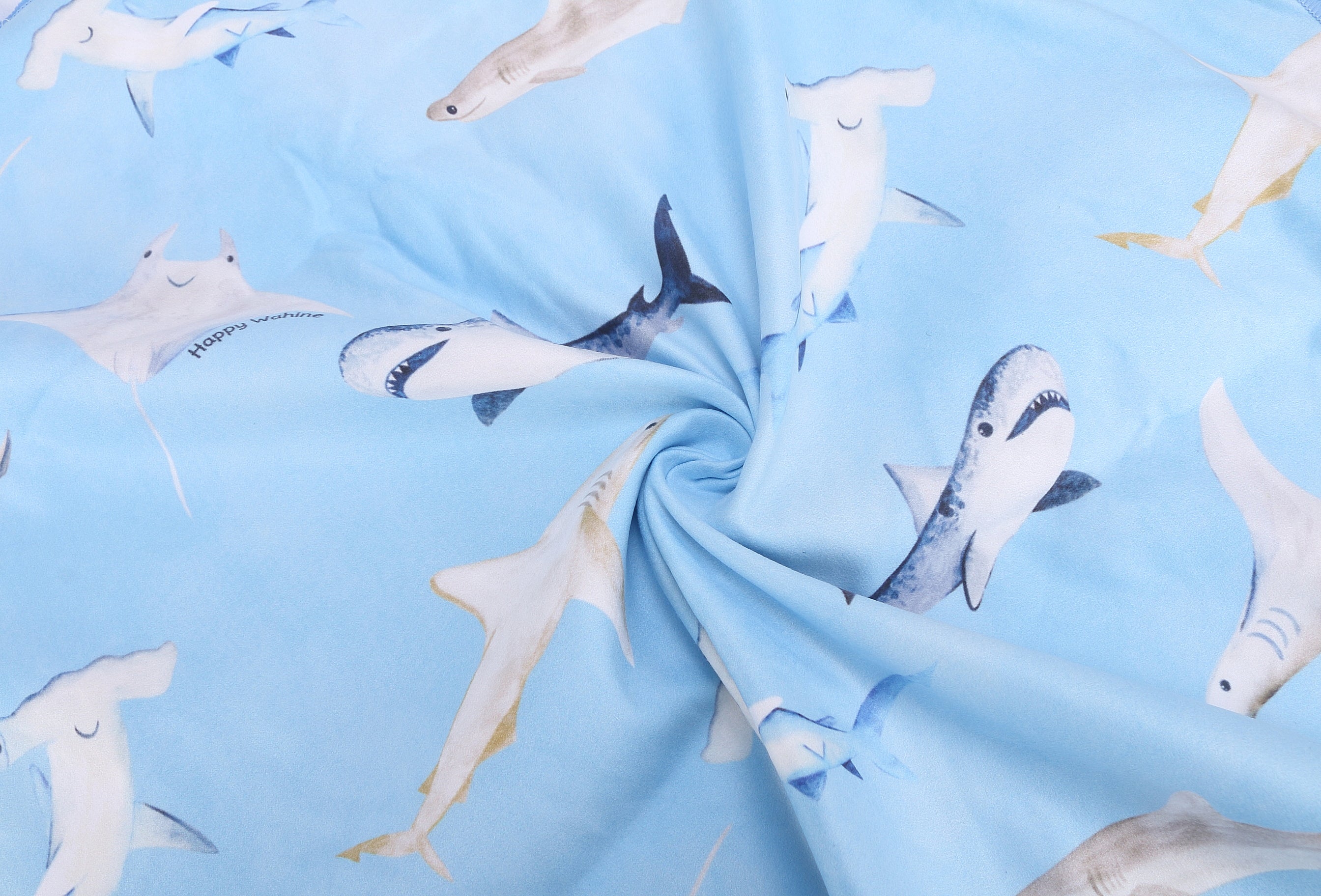 Happy Sharks Blue Hooded Beach Towel Poncho for Kids - Soft & Absorbent Swim Cover Up for Boys & Girls - Perfect for Pool, Beach, and Water Park Adventures