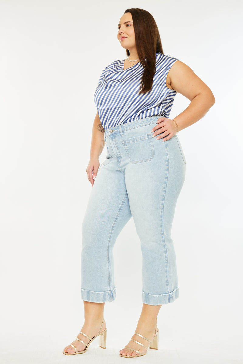 Abigail High Rise Cropped Flare Jeans for Women - Plus Size Stretch Denim Pants - Perfect for Casual Wear & Date Nights