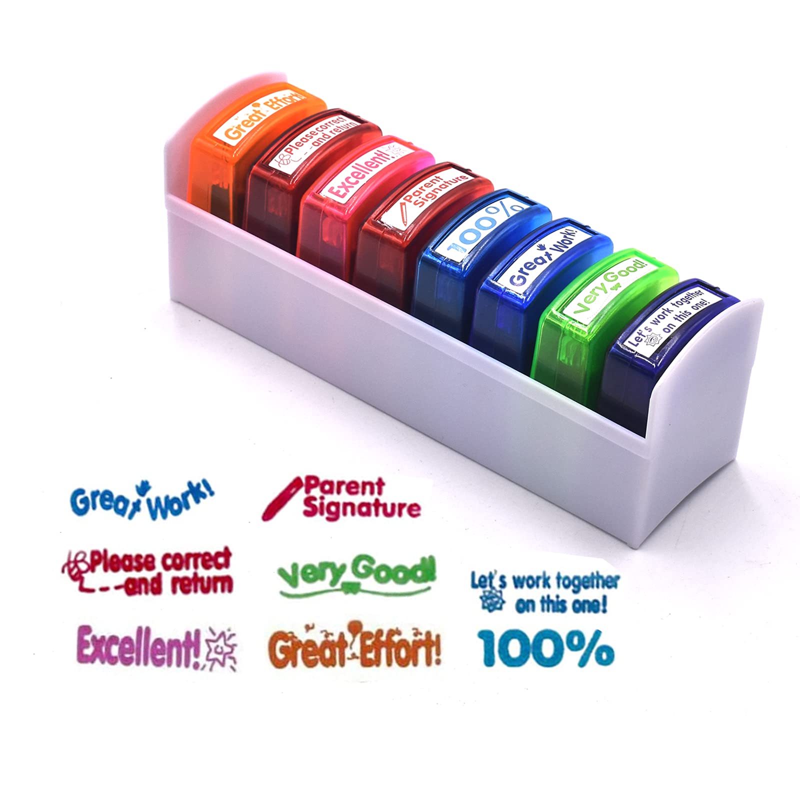 Adromy Self-Inking Teacher Stamps Set - 8-Piece Mess-Free Colorful Grading Stamps for Homework Feedback, Classroom Encouragement & Student Motivation | Perfect for Teachers, Tutors & Homeschooling Parents