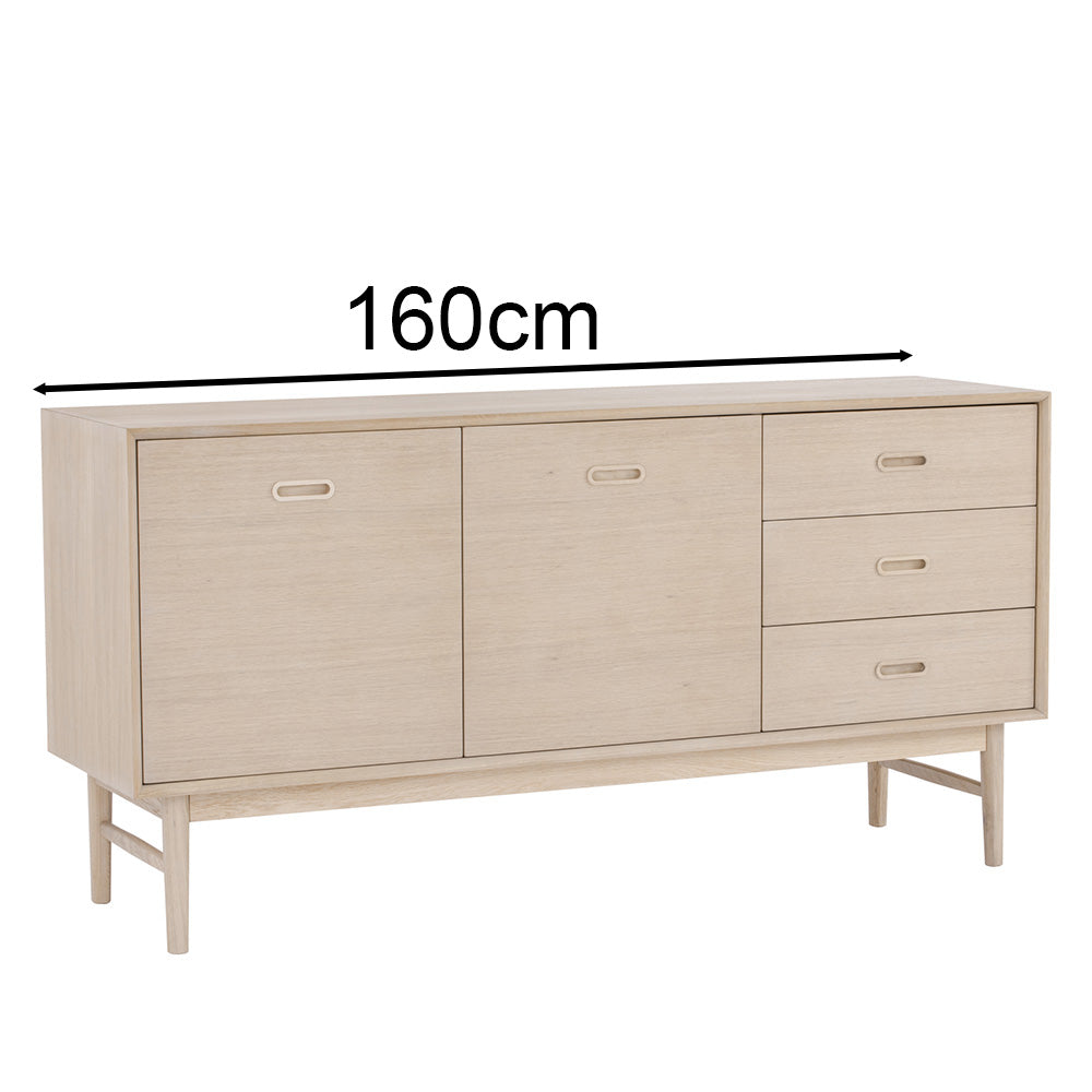HAYTON 160cm White Oak Sideboard - Modern Storage Cabinet for Living Room, Dining Room & Entryway