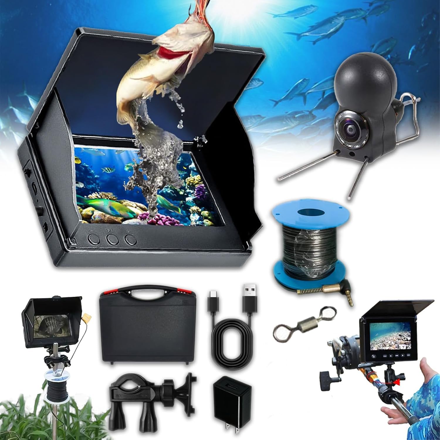 **Colitt 5in Underwater Fishing Camera with Infrared Night Vision - Portable Fish Finder with 164ft Cable, Waterproof Fishing Monitor for Ice Lake & Deep Sea Fishing - Perfect for Night Fishing & Low Visibility Conditions**