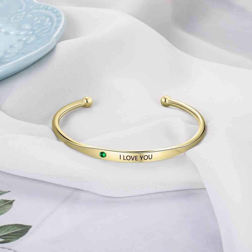 Personalized Birthstone Bangle Bracelet with Custom Name Engraving - Perfect for Birthdays, Anniversaries & Mother's Day Gifts | B003