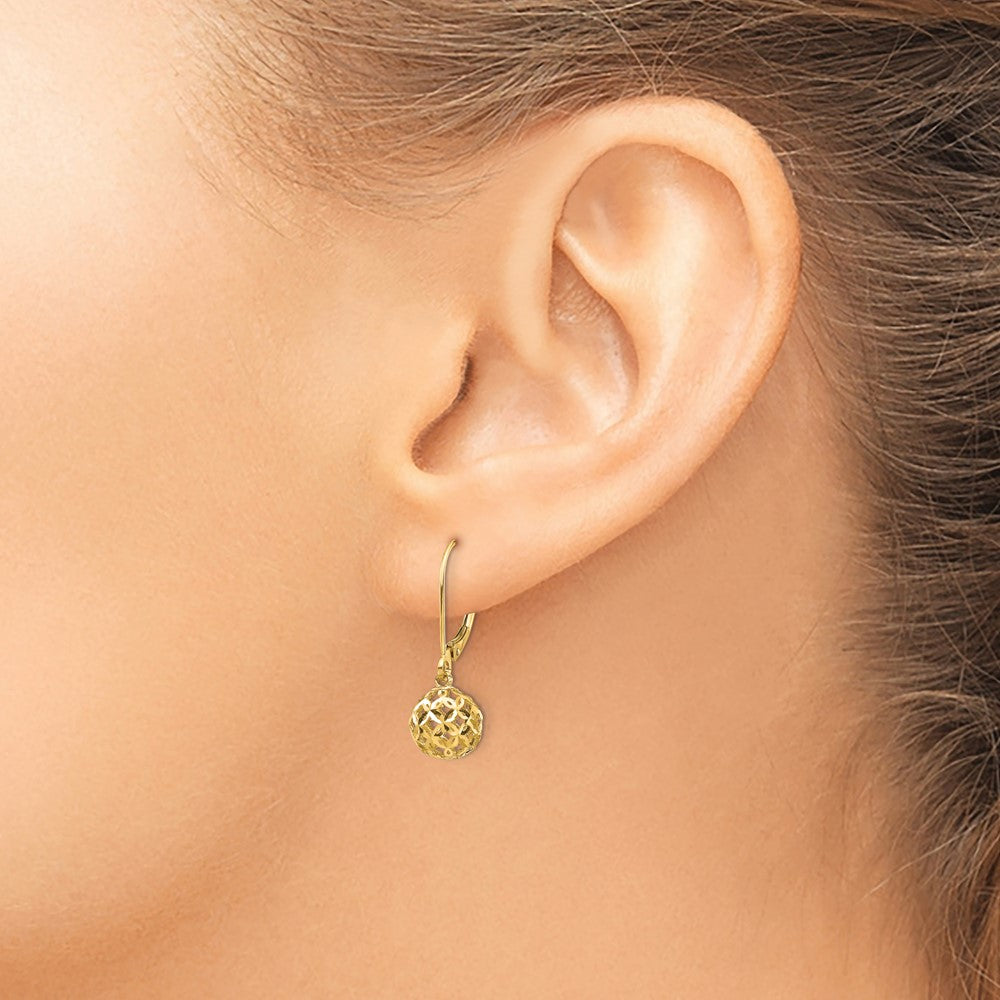 Gold Diamond-Cut Bead Dangle Leverback Earrings (Model YE1871) – Elegant Jewelry for Parties, Weddings & Special Occasions