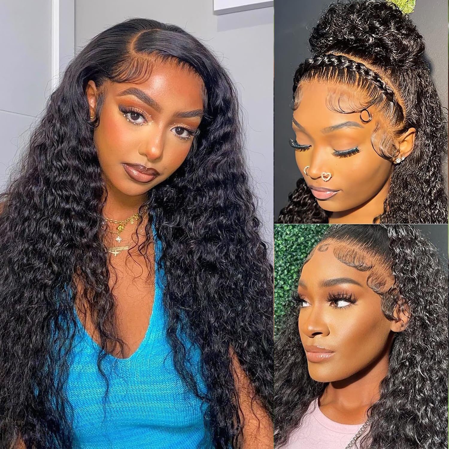 Oveflec 28 Inch 13x6 Lace Front Wigs Human Hair - 200% Density Deep Wave Virgin Hair Wig for Women, Pre-Plucked Natural Color, Breathable & Comfortable for Daily Wear, Parties & Special Occasions