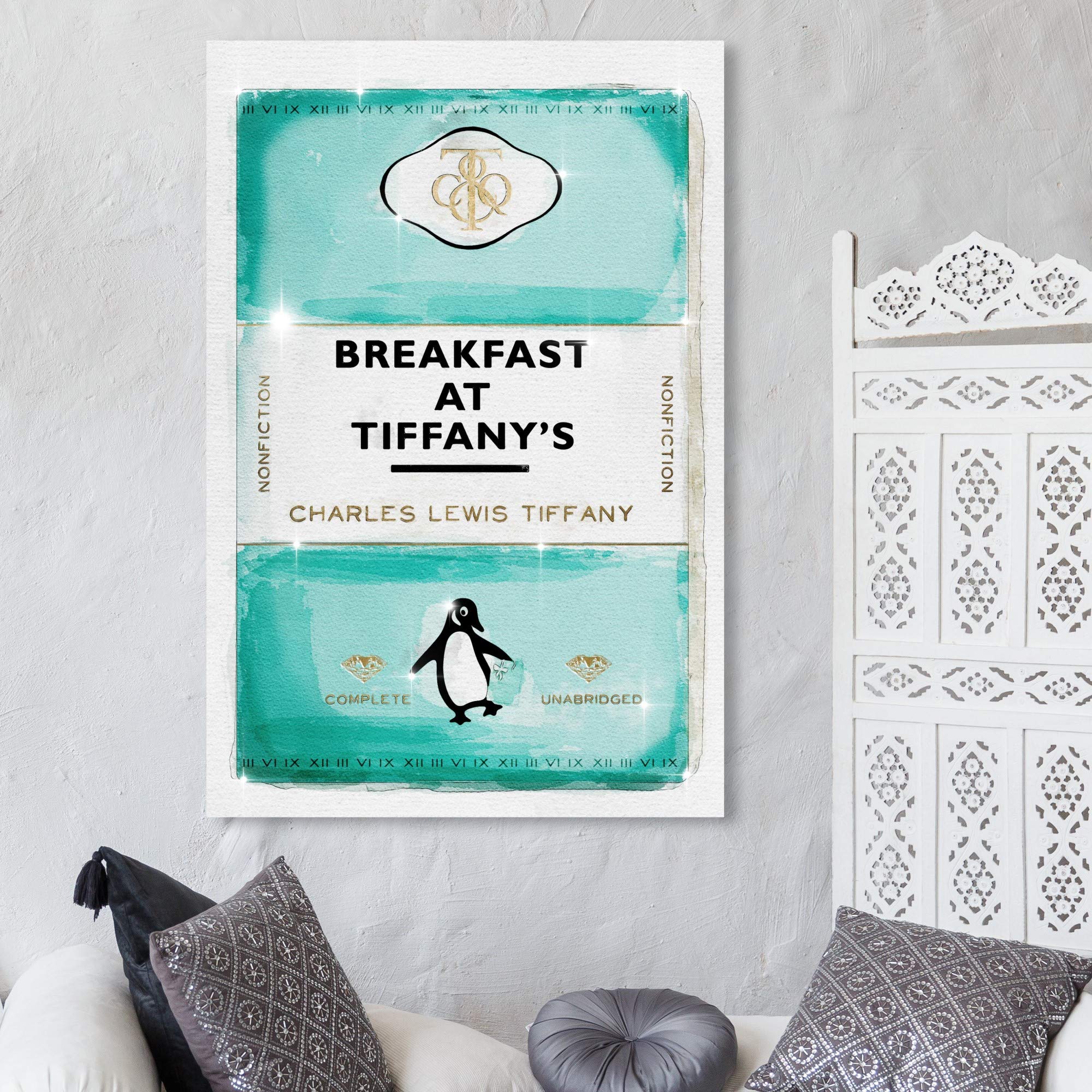 Oliver Gal Artist Co. Fashion & Glam Premium Canvas Wall Art Print - Modern Home Decor 'Priceless Book' 30x45 Inches in Blue & Gold | Perfect for Living Room, Bedroom or Office Decor