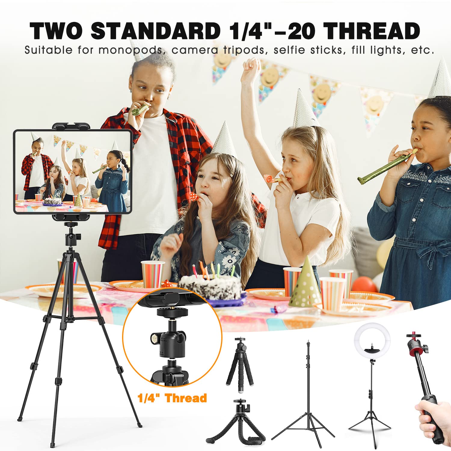 Cenawin Tablet Tripod Stand with Ball Head, Universal Tablet Holder for Selfie Stick, Monopod, Camera - Compatible with iPad Pro, iPad Air, iPad Mini & 4.7