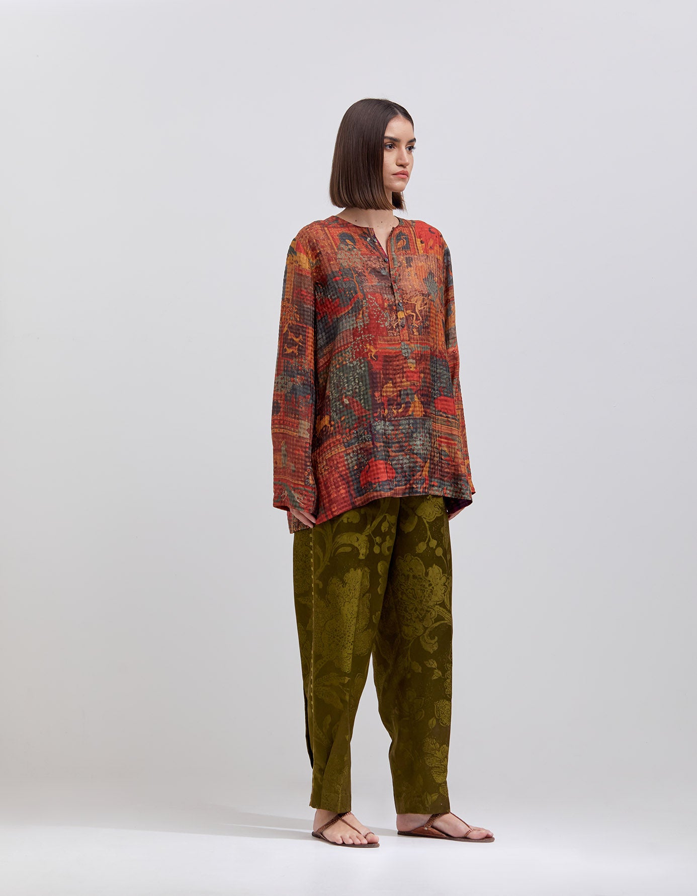 Kalidar Kurta Silk Check Terracotta - Elegant Indian Traditional Dress for Women | Perfect for Festivals, Weddings & Special Occasions