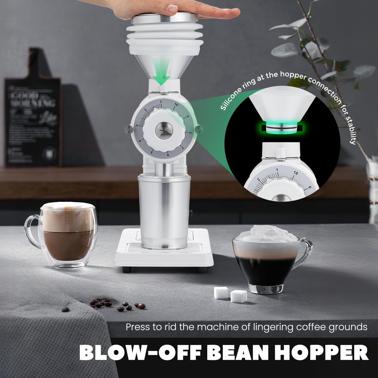 Premium Huanyu Electric Espresso Grinder with Titanium Flat Burr - 10-Position Grind Selector & Bellows System for Perfect Coffee Grounds - Ideal for Home Baristas & Coffee Enthusiasts - Perfect for Espresso, French Press, Pour Over & Cold Brew