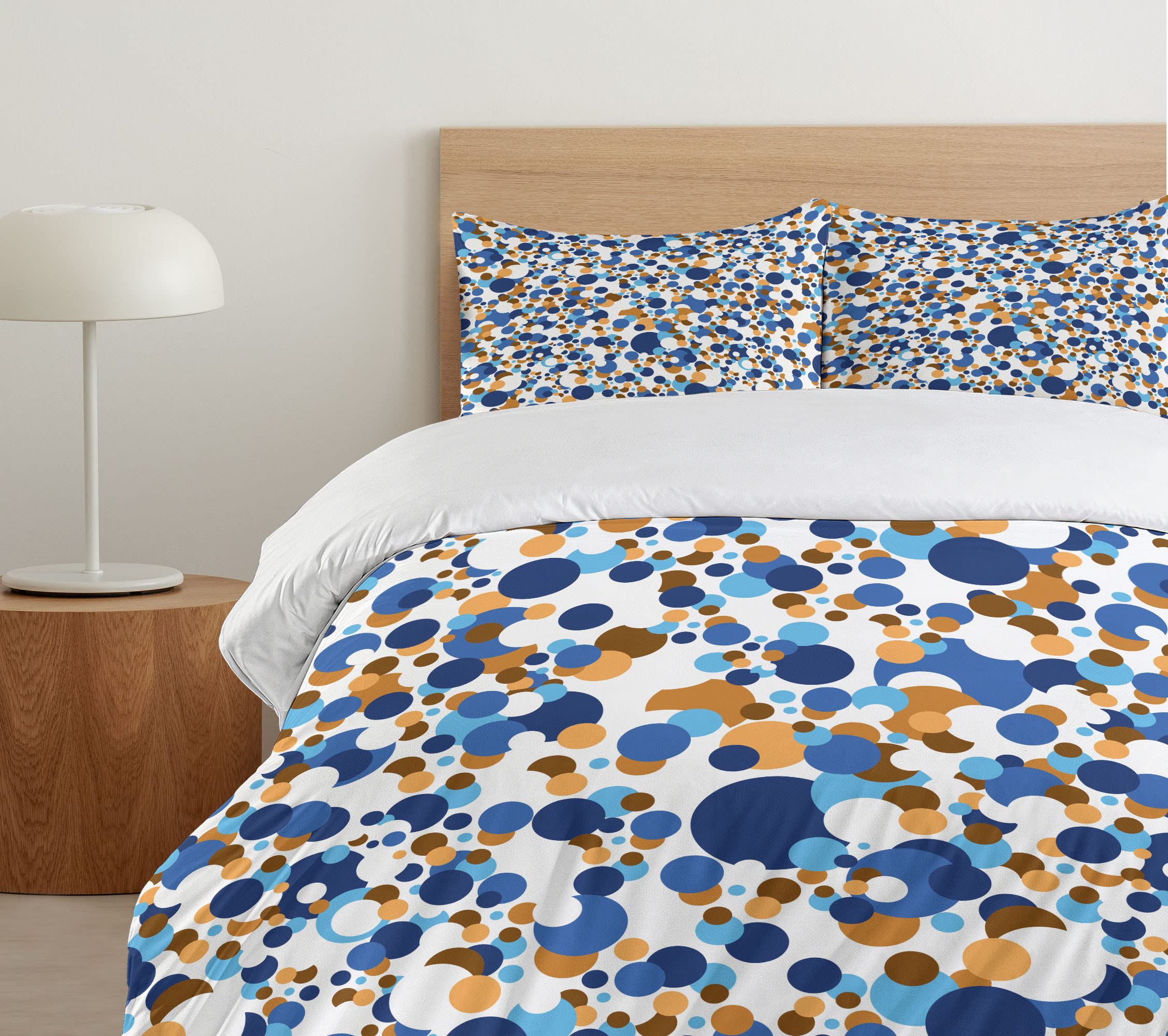 Ambesonne Abstract Duvet Cover Set - Modern Geometric Circle Pattern in Retro Sky Blue & Cinnamon, 3 Piece Bedding Set with 2 Pillow Shams, California King Size - Perfect for Contemporary Bedroom Decor & Guest Room Styling