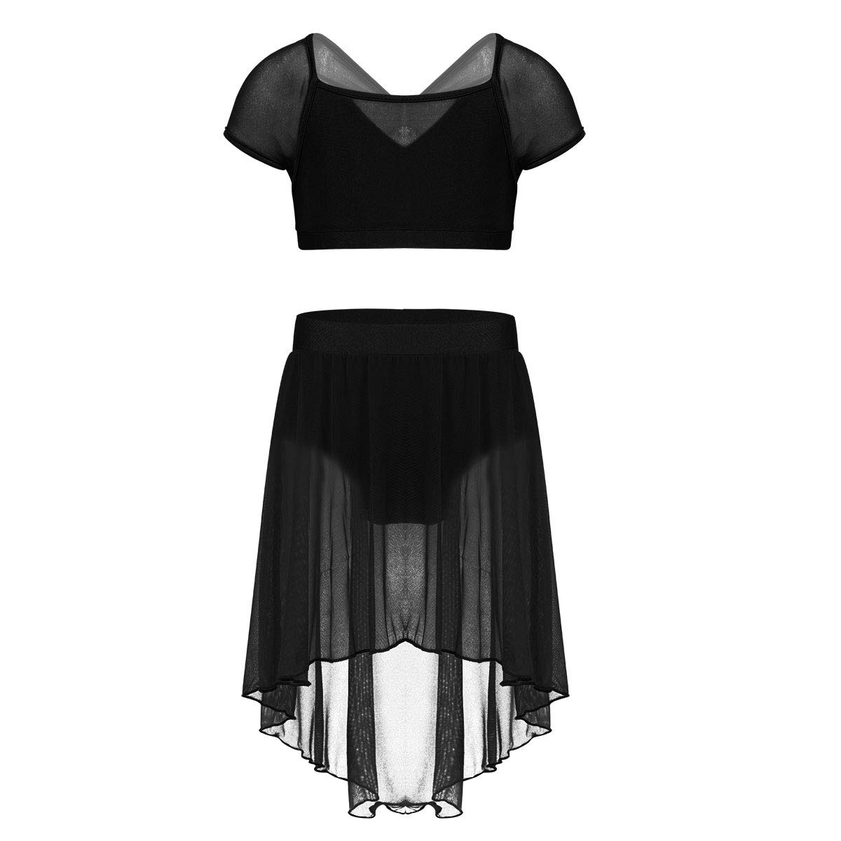 Aislor Girls Lyrical Dance Dress Set - Stretchable Crop Top with Asymmetrical Skirt for Latin, Jazz & Modern Dance Performance | Perfect for Recitals, Competitions & Dance Classes