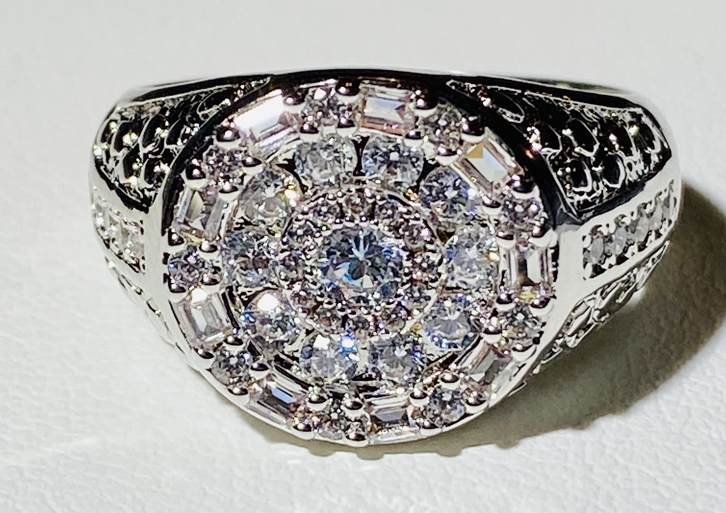 14K Rhodium Plated CZ Diamond Pinky Ring for Men - Iced Out Hip Hop Jewelry, Wedding Band, Promise Ring, Engagement Ring (Sizes 6-10) | Perfect Gift for Anniversary, Valentine's Day & Special Occasions