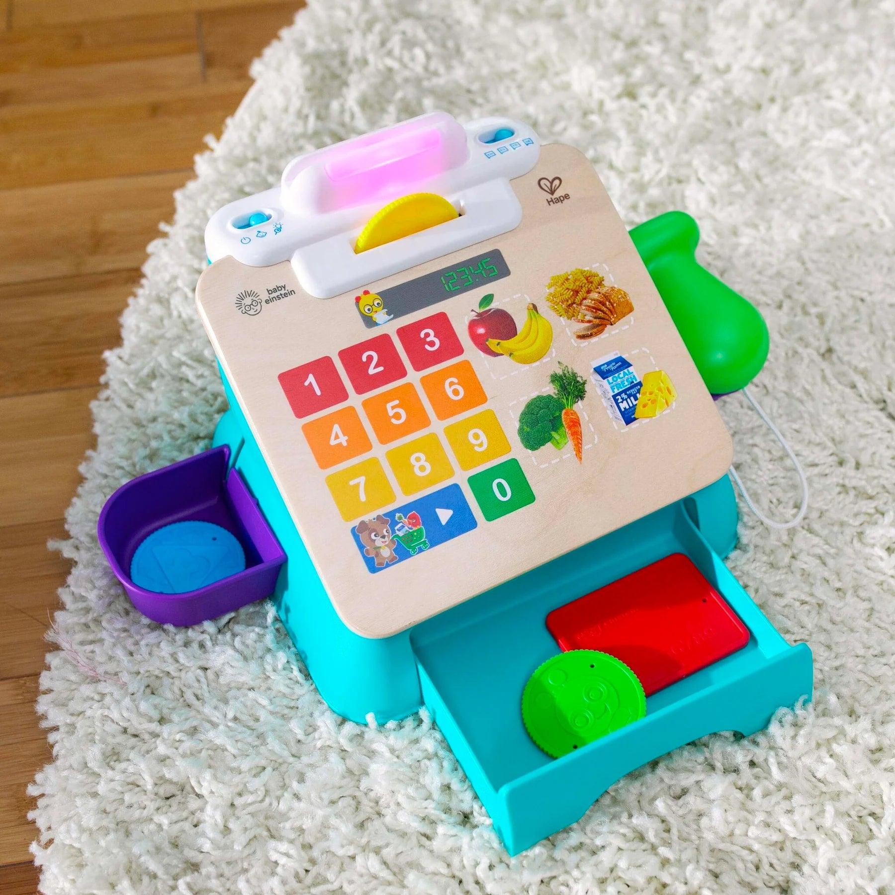 Baby Einstein HAPE Magic Touch Wooden Cash Register Toy - Pretend Play Shopping Set for Kids Ages 3+ | Perfect for Role Play, Math Learning & Imaginative Play at Home or Preschool