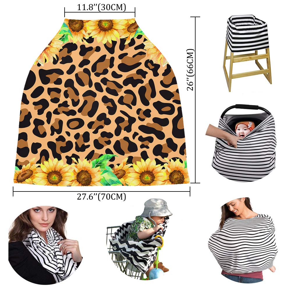 Breastfeeding Cover & Car Seat Canopy for Baby Girls & Boys - Soft Stretchy Nursing Scarf with Sunflower Leopard Pattern - Perfect for Strollers, Shopping & Outdoor Nursing