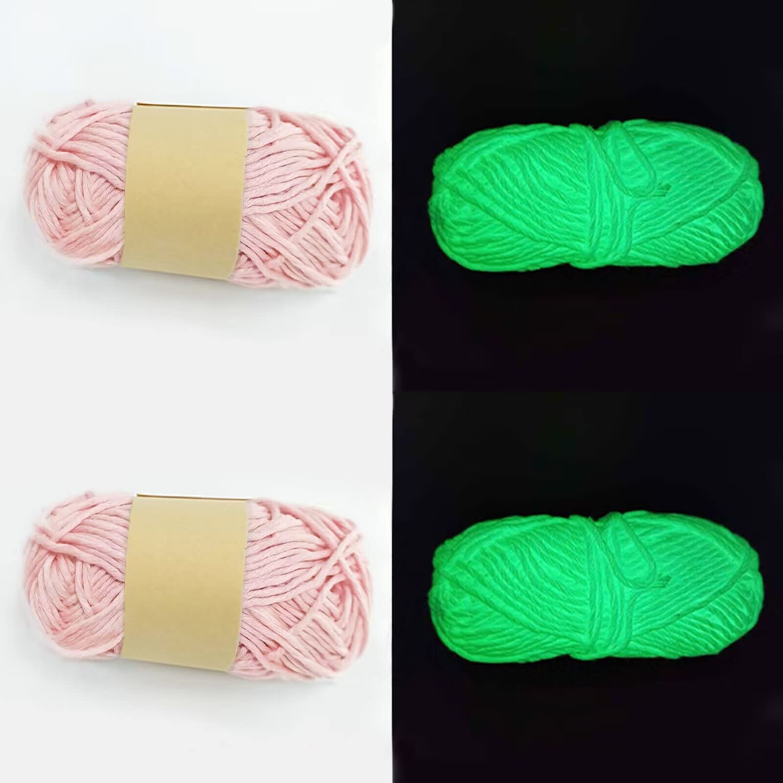 Glow in The Dark Yarn 2 Rolls - 120m Each, Pink Glow Yarn for Crocheting, Knitting, DIY Arts & Crafts, Sewing Supplies - Perfect for Halloween Decorations, Christmas Projects & Nighttime Accessories