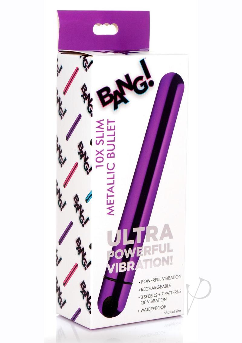 10X Slim Metallic Rechargeable Bullet Vibrator - Purple | Powerful & Discreet Personal Massager for Women | Perfect for Solo Play & Couples Intimacy