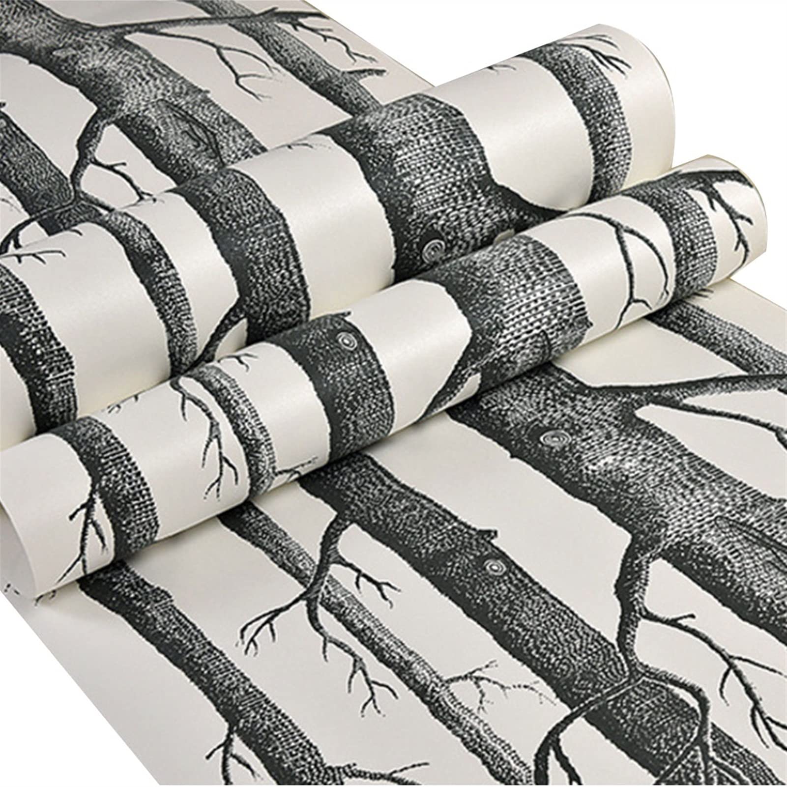 Abstract Black and White Branches Birch Forest Non-Woven Wallpaper - Modern Living Room TV Backdrop, Restaurant Decoration, Home Office Wall Covering | Peel & Stick Easy Installation for Bedroom, Dining Room, and Commercial Spaces