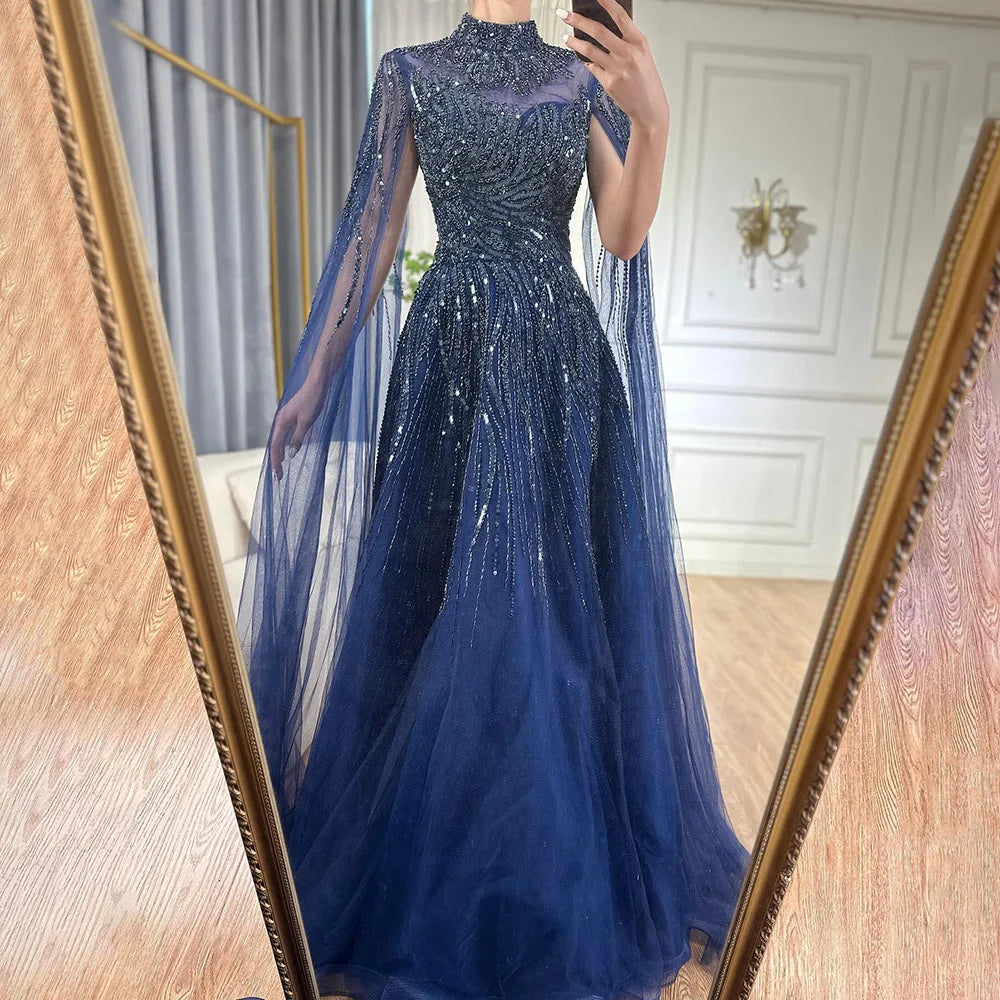 Serene Hill Caramel Luxury Evening Gown with Cape Sleeves - A-Line Beaded Lace Wedding Dress for Women | 2025 LA72386 | Perfect for Formal Events, Bridal Parties & Red Carpet Occasions
