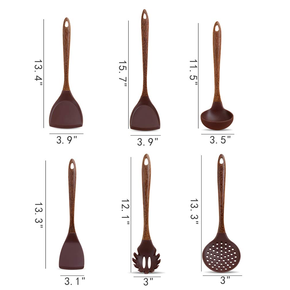 6-Piece Non-Stick Heat Resistant Silicone Cooking Utensil Set with Wooden Handle - Essential Kitchen Gadgets for Baking, Frying & Everyday Cooking