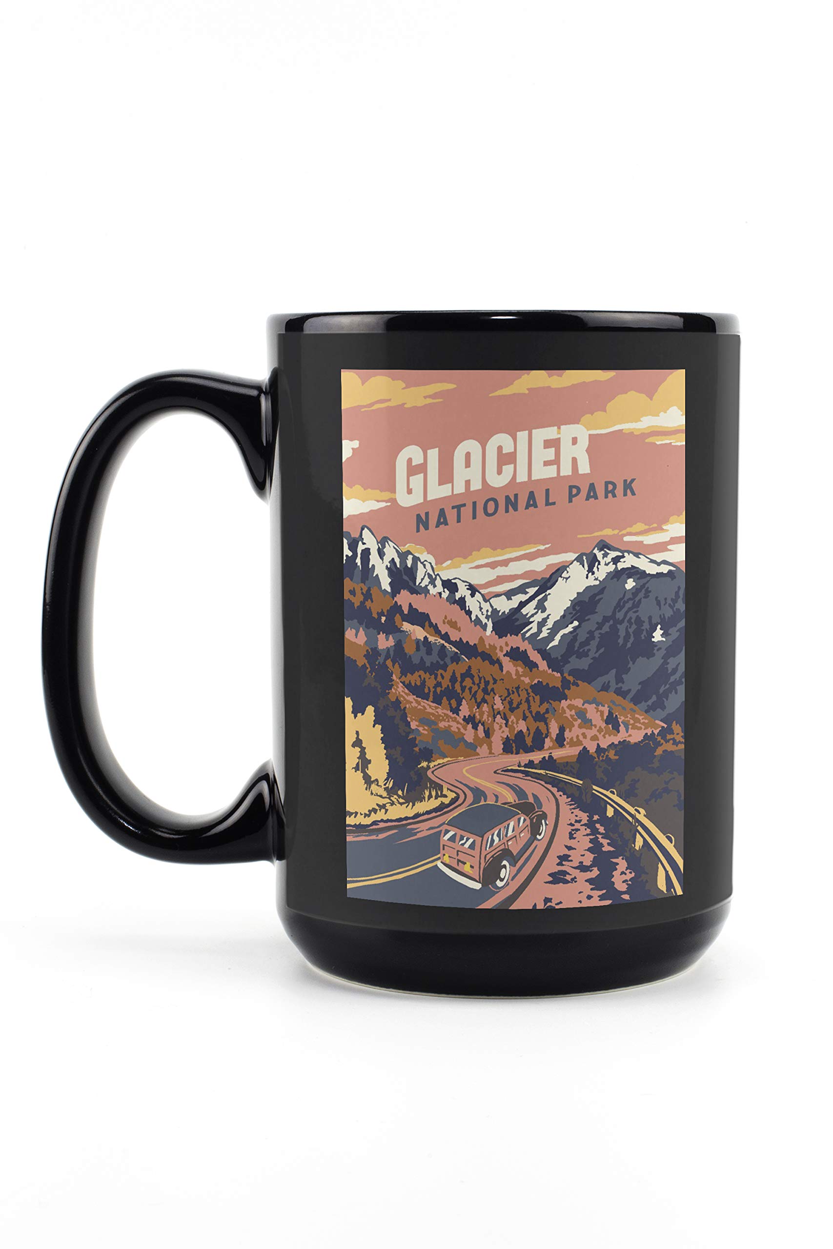 Glacier National Park Montana Explorer Series - 15oz Black Ceramic Coffee & Tea Mug with Handle, Dishwasher & Microwave Safe - Perfect for Camping, Hiking & Outdoor Adventures