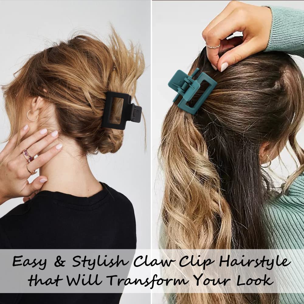 EPARTY 6-Piece Square Hair Claw Clips for Women & Girls - 2.4 Inch No Slip Medium Hair Clips for Thin or Thick Hair - Cute Hair Styling Accessories for School, Work, Parties & Everyday Use