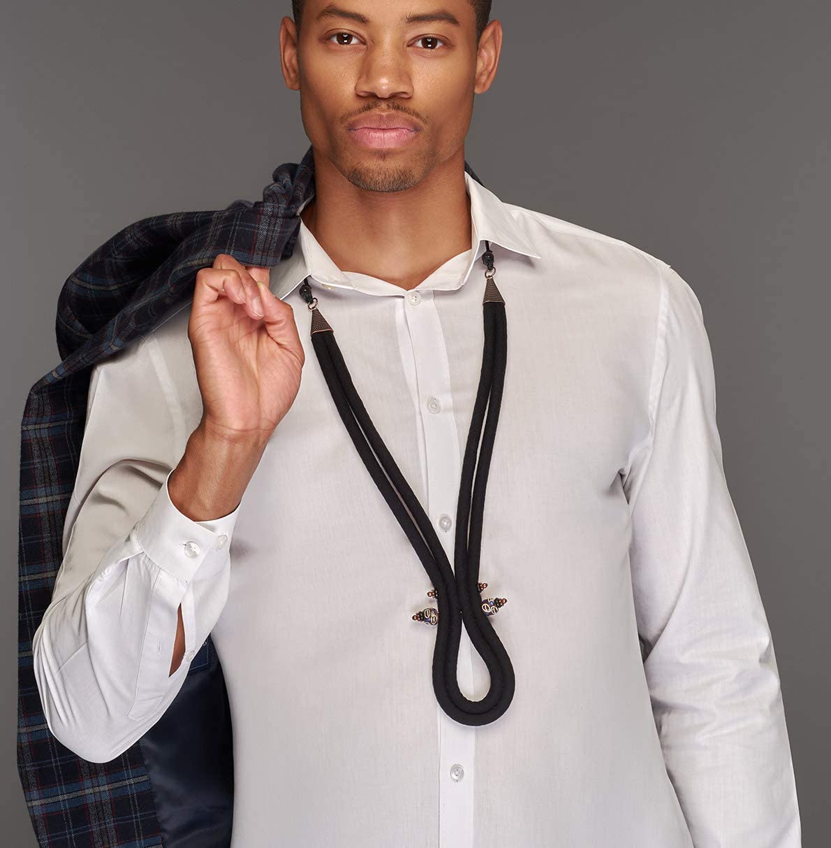 African Beaded Necklace for Men - Black Fabric & Cord Tribal Jewelry | The Black Regent Men's Necklace | Stylish Beaded & Cloth Necklace for Him | Perfect for Casual Wear, Festivals & Cultural Events