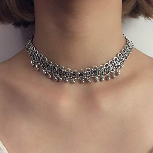 Aluinn Boho Choker Necklace - Silver Plum Blossom Tassel Clavicle Chain with Beaded Details for Women & Teen Girls | Perfect for Music Festivals, Date Nights & Boho Fashion